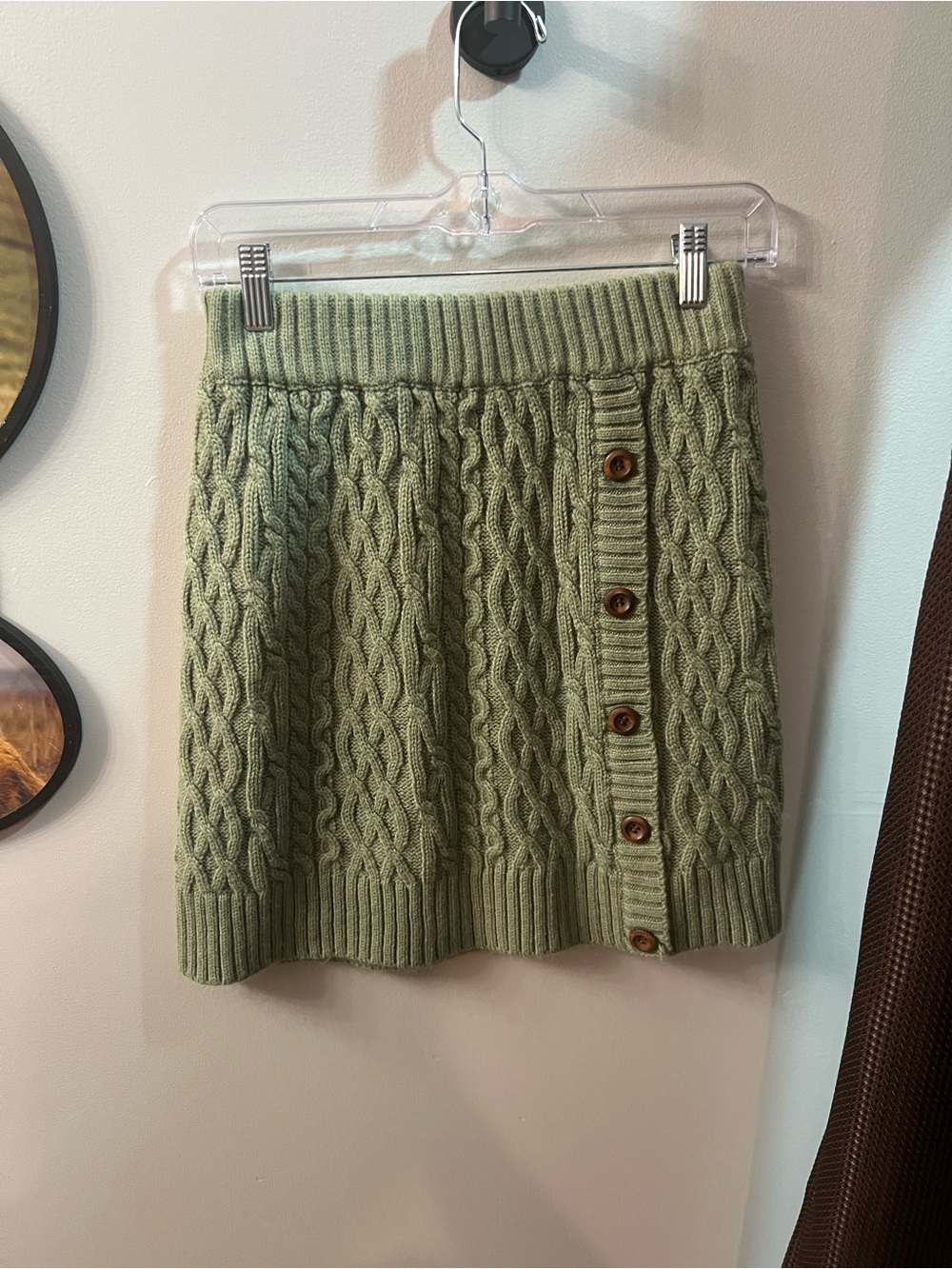 So Me Olive Cable Knit Button Skirt